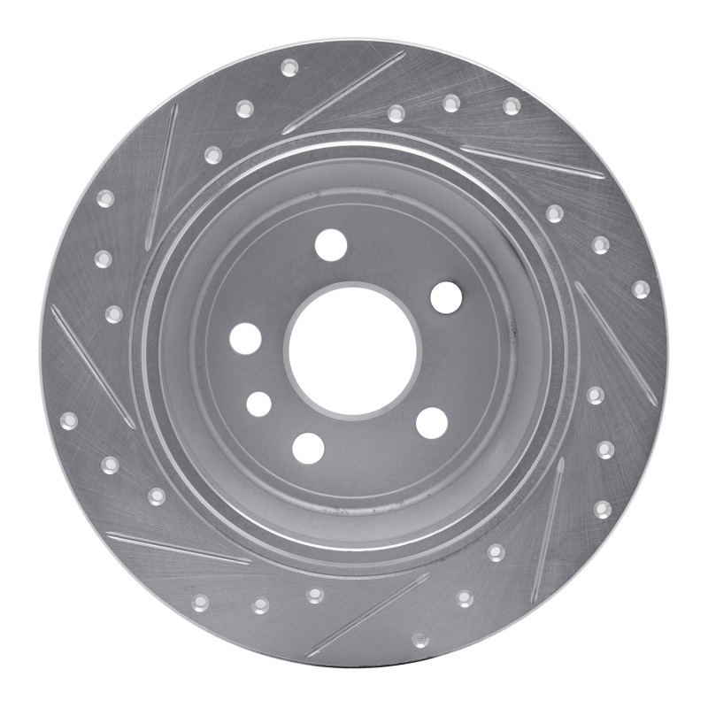 Land Rover LR2 Brake Rotor (1) - Rear Right - R1 Concepts - Drilled & Slotted - Silver - `13-`15